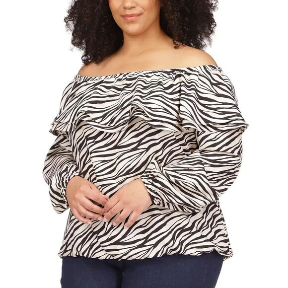 Michael Kors Women's Plus Size Tiger-Print Ruffled Cold Shoulder Blouse Top 0X - Picture 1 of 5